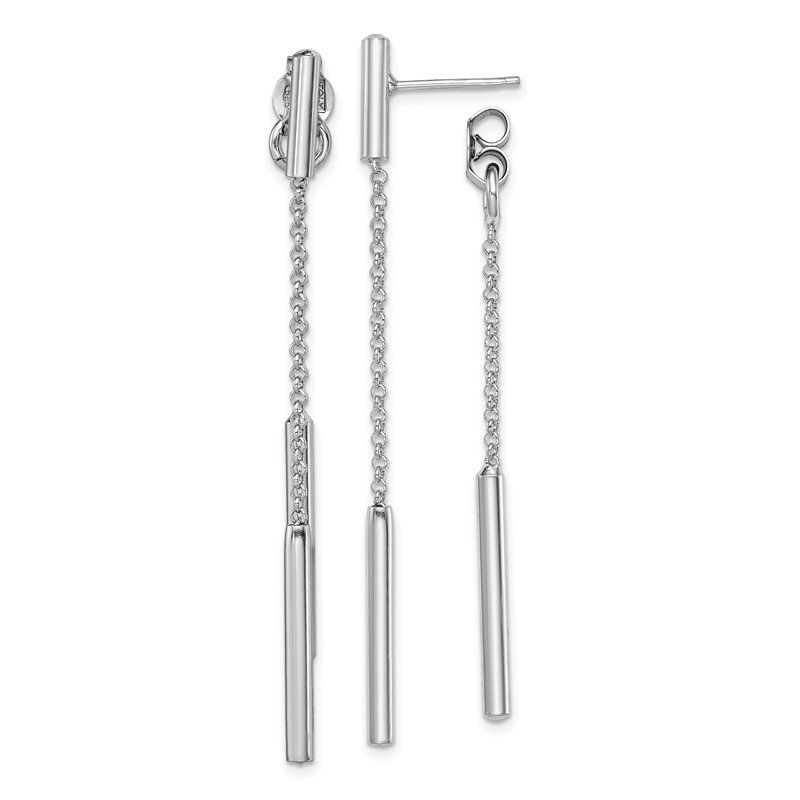 Front Back Chain Bar Drop Earrings Rhodium on Sterling Silver