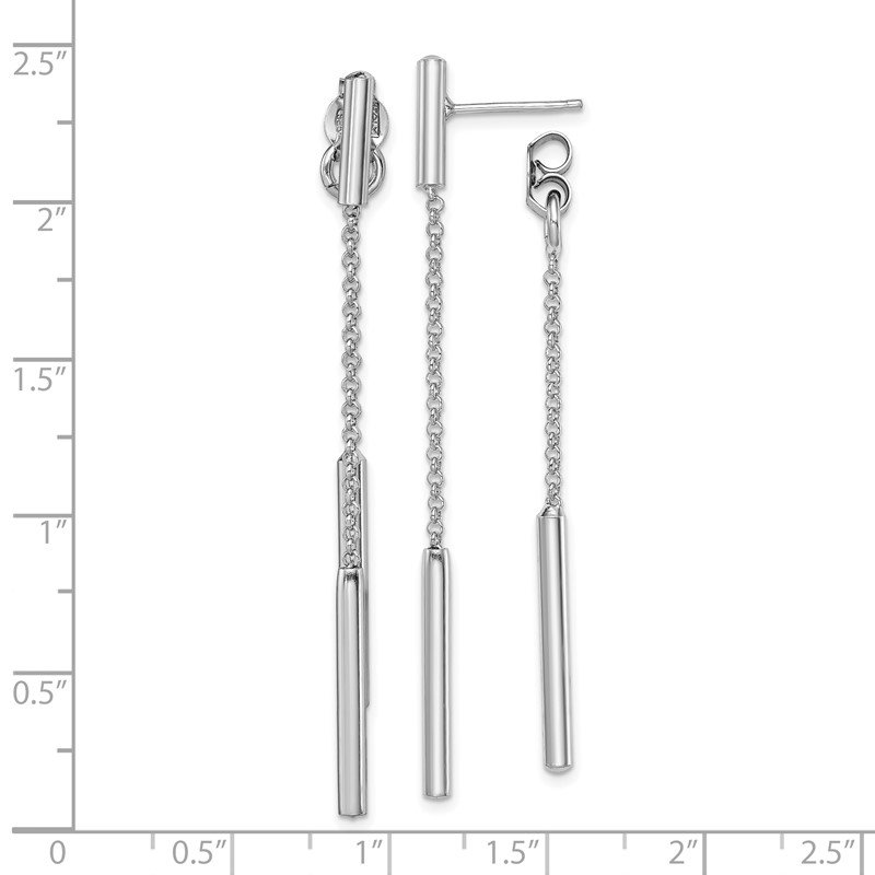 Front Back Chain Bar Drop Earrings Rhodium on Sterling Silver
