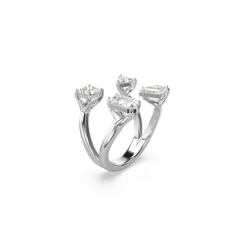 Swarovski Mesmera open ring, Mixed cuts, White, Silver-tone
