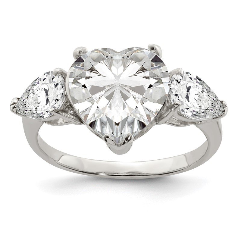 Sterling Silver CZ Center Heart Ring