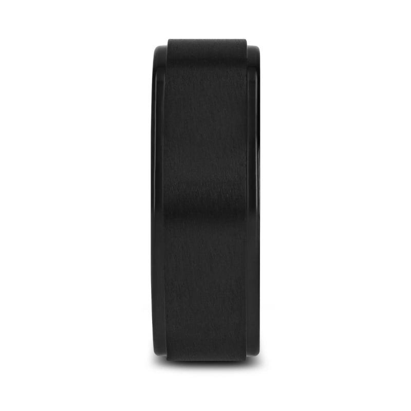 Thorsten BABYLON Flat Black Titanium Ring with Brushed Raised Center & Polished Edges - 8mm Thorsten BABYLON Flat Black Titanium Ring with Brushed Raised Center & Polished Edges - 8mm