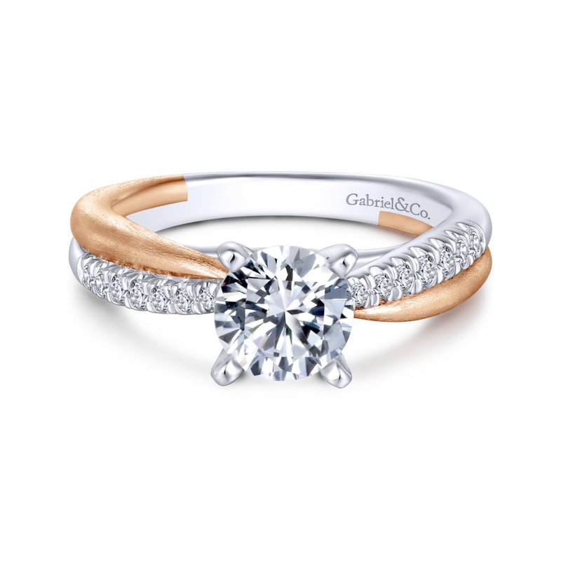 Gabriel Bridal 14K White-Rose Gold Round Diamond Criss Cross