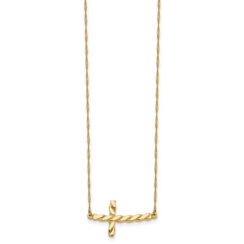 Quality Gold 14k Polished Twisted Sideways Cross 17 inch