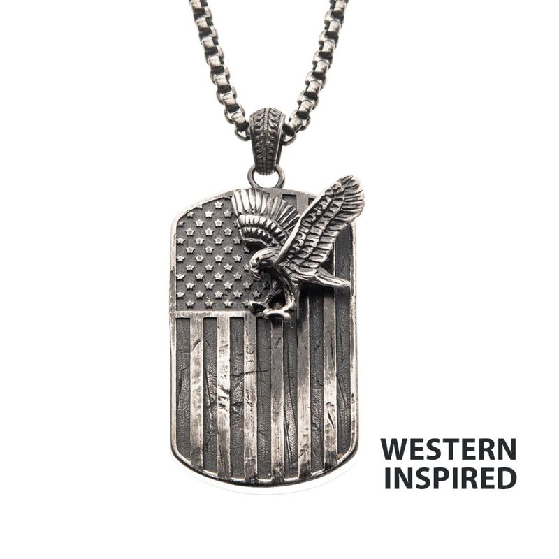 INOX Jewelry Gun Metal IP Rugged American Flag with Polished