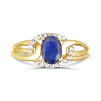 10K Yellow Gold Blue Sapphire with Diamond 0.100cts Accent Ring R12234SB6Y0