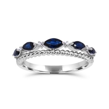 10K White Gold Blue Sapphire and Lab Grown Diamond 0.024cts Ring R13097SB7W0