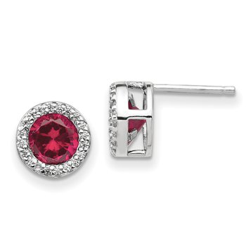 Sterling Silver Round Created Ruby & CZ Halo Post Earrings Sterling Silver Round Created Ruby & CZ Halo Post Earrings