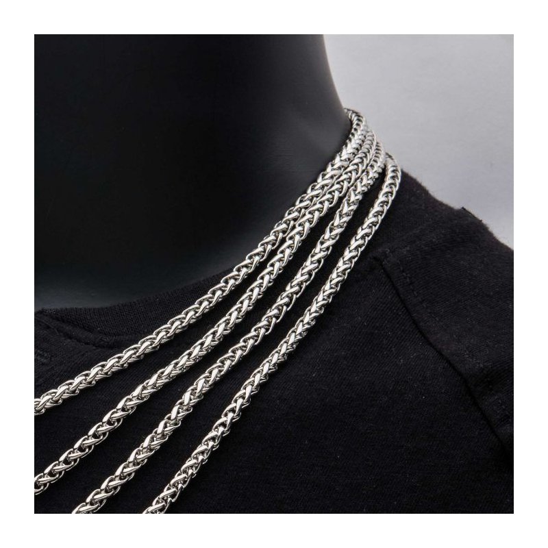 INOX Jewelry 4mm Steel Wheat Chain Necklace NSTC1404 - Diamond Gallery