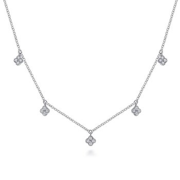 14K White Gold Diamond PavÃƒÂ© Clover Drop Necklace NK6591W45JJ
