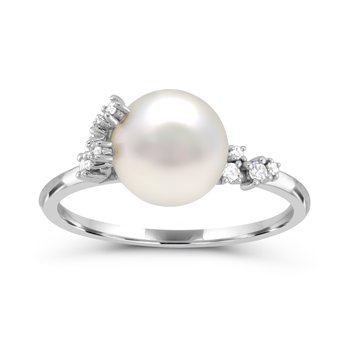10K White Gold Freshwater Pearl with Diamond 0.090cts Accent Ring R13538PL6W0