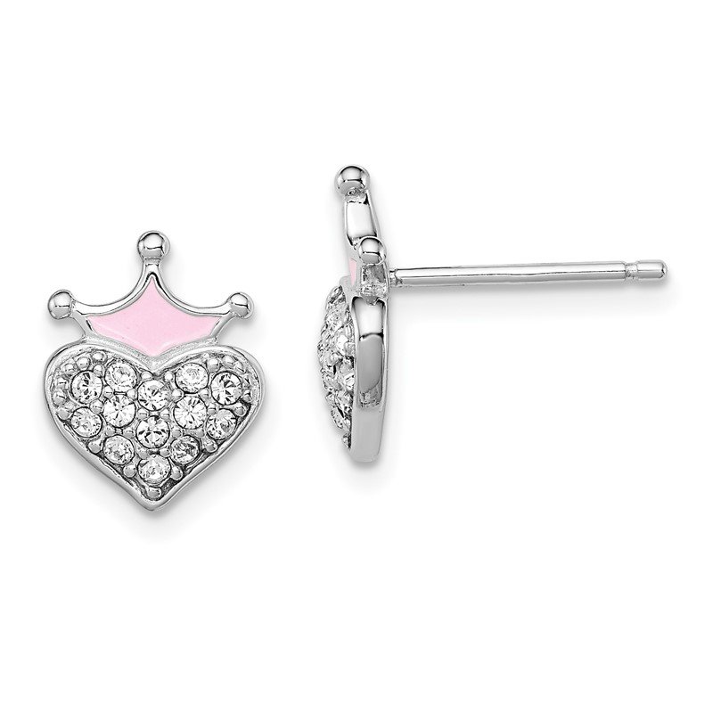 Sterling Silver Madi K Enameled Children's Heart & Crown Earrings Sterling Silver Madi K Enameled Children's Heart & Crown Earrings