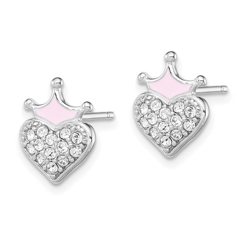 Sterling Silver Madi K Enameled Children's Heart & Crown Earrings Sterling Silver Madi K Enameled Children's Heart & Crown Earrings
