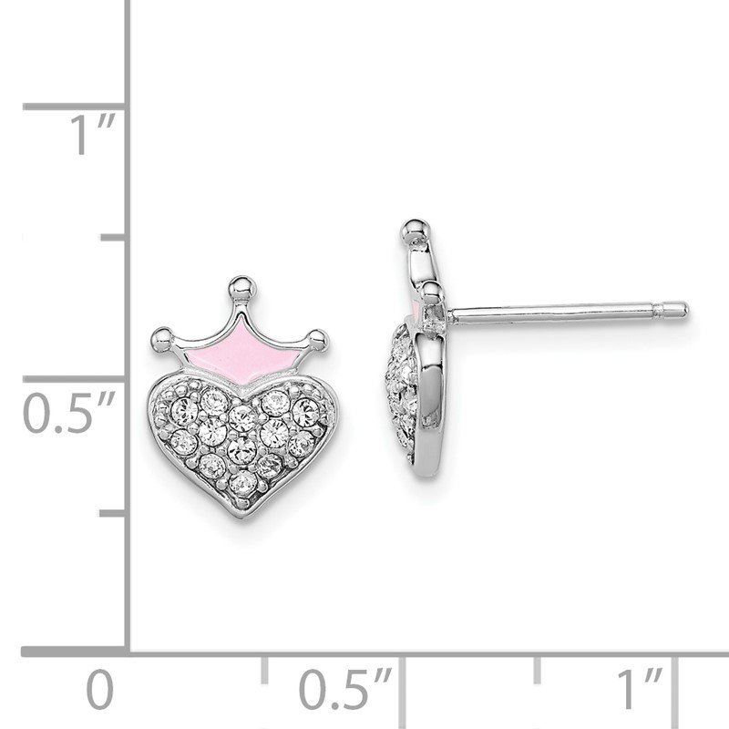 Sterling Silver Madi K Enameled Children's Heart & Crown Earrings Sterling Silver Madi K Enameled Children's Heart & Crown Earrings
