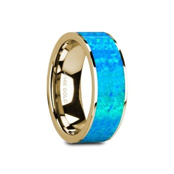 Thorsten GANYMEDE 14K Yellow Gold with Blue Opal Inlay and Polished Edges Flat Band - 8mm Thorsten GANYMEDE 14K Yellow Gold with Blue Opal Inlay and Polished Edges Flat Band - 8mm