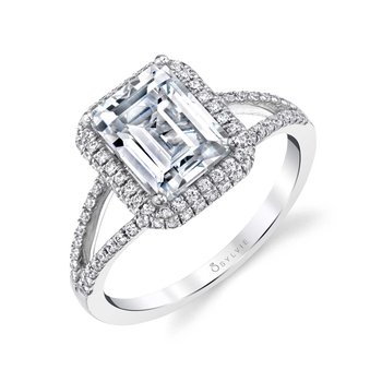 Emerald Cut Classic Double Halo Split Shank Engagement Ring - Clarinda SY289-0034/A4W