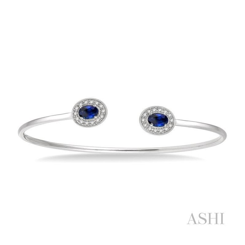 ASHI Stackable Oval Shape Gemstone & Halo Diamond Flexi Open
