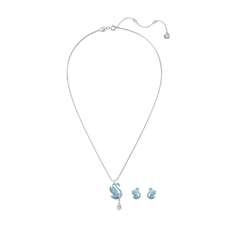 Swarovski Swan set, Swan, Blue, Rhodium plated 5660597