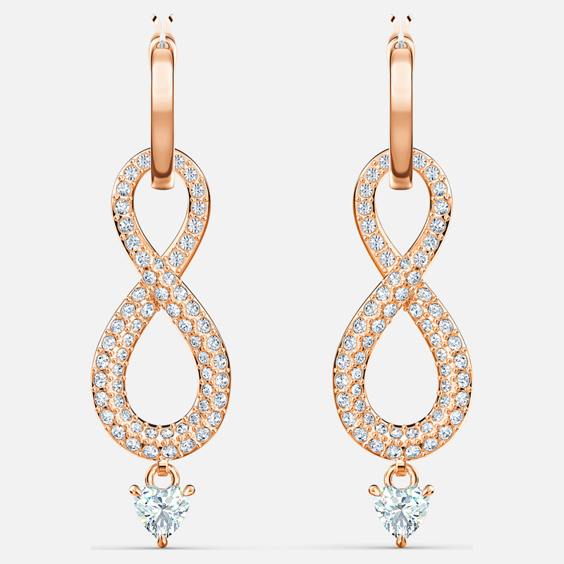 Swarovski Infinity Pierced Earrings, White, Rose-gold tone