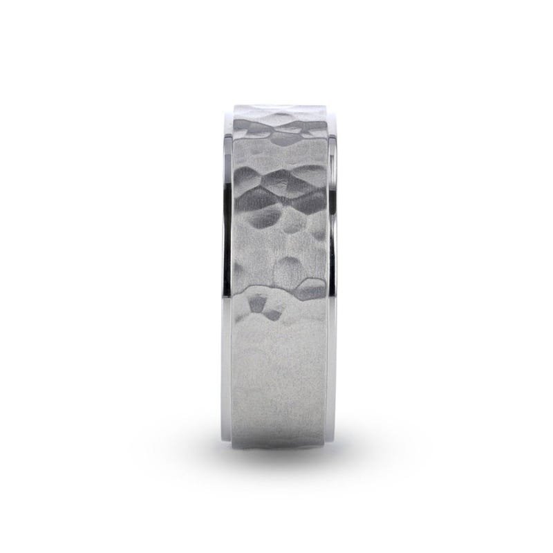 Thorsten MINISTER Titanium Ring with Raised Hammered Finish and Polished Step Edges - 8mm Thorsten MINISTER Titanium Ring with Raised Hammered Finish and Polished Step Edges - 8mm