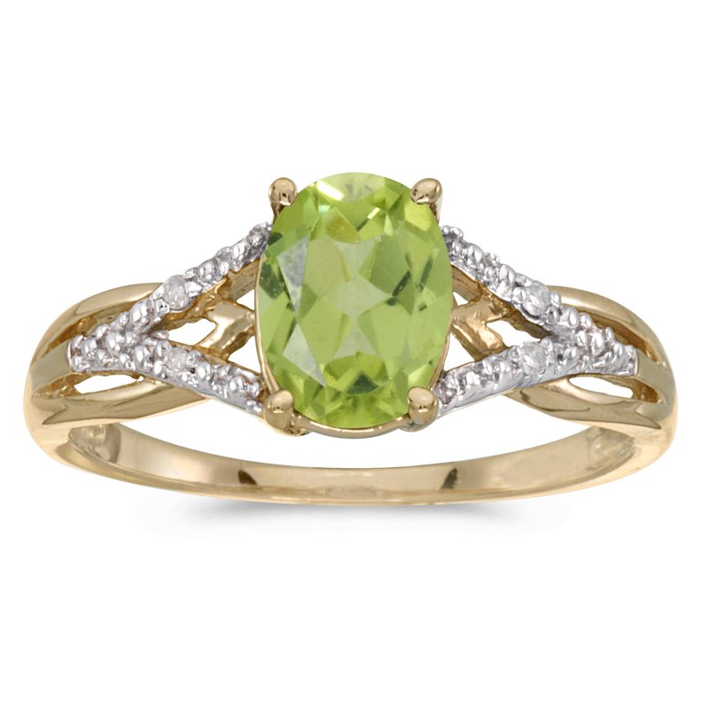 Color Merchants 14k Yellow Gold Oval Peridot And Diamond