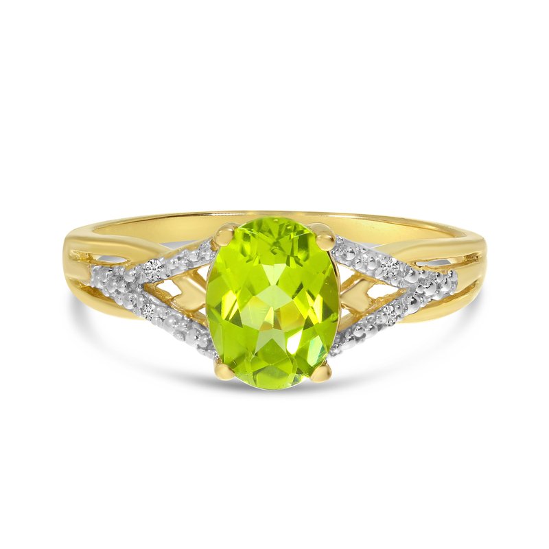 Color Merchants 14k Yellow Gold Oval Peridot And Diamond