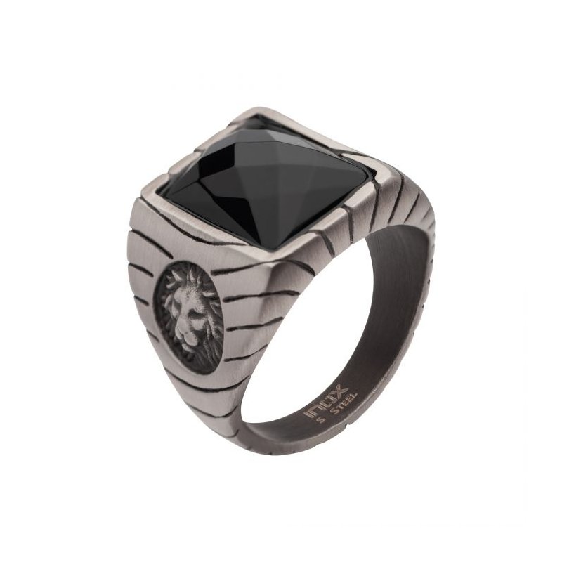 INOX Jewelry Matte Finish Gun Metal IP with African Lion Sigil