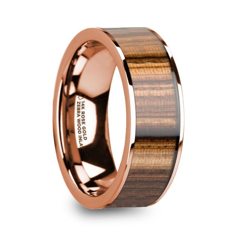 Thorsten Rings MAHAIL Men' Polished 14k Rose Gold & Zebra Wood