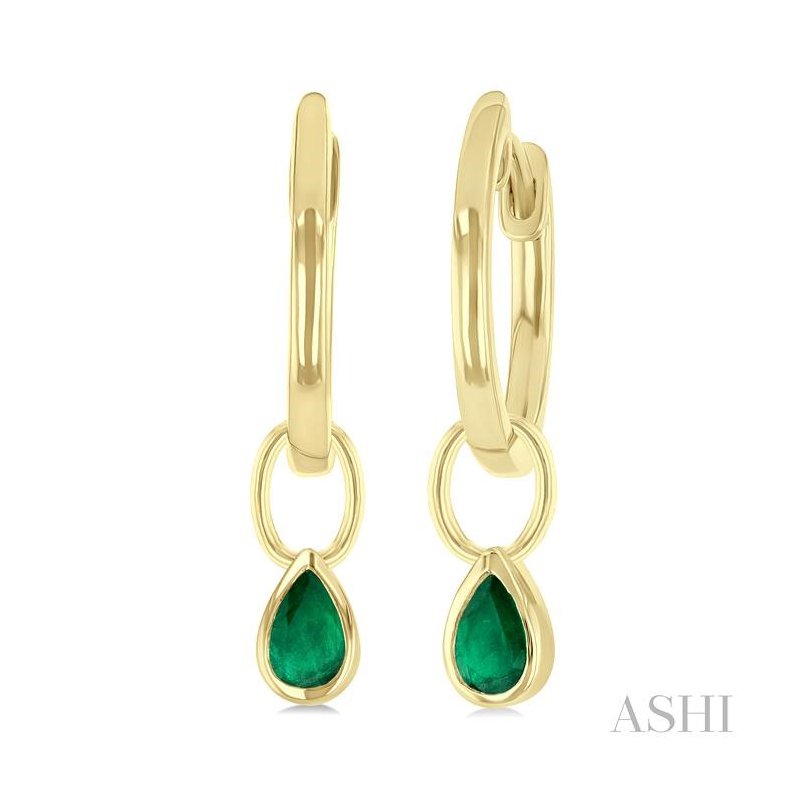 ASHI Pear Shape Bezel Set Gemstone Huggie Fashion Earrings