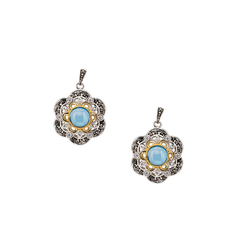Sterling Silver Swiss Blue Topaz And White CZ Post Dangle Earrings Sterling Silver Swiss Blue Topaz And White CZ Post Dangle Earrings