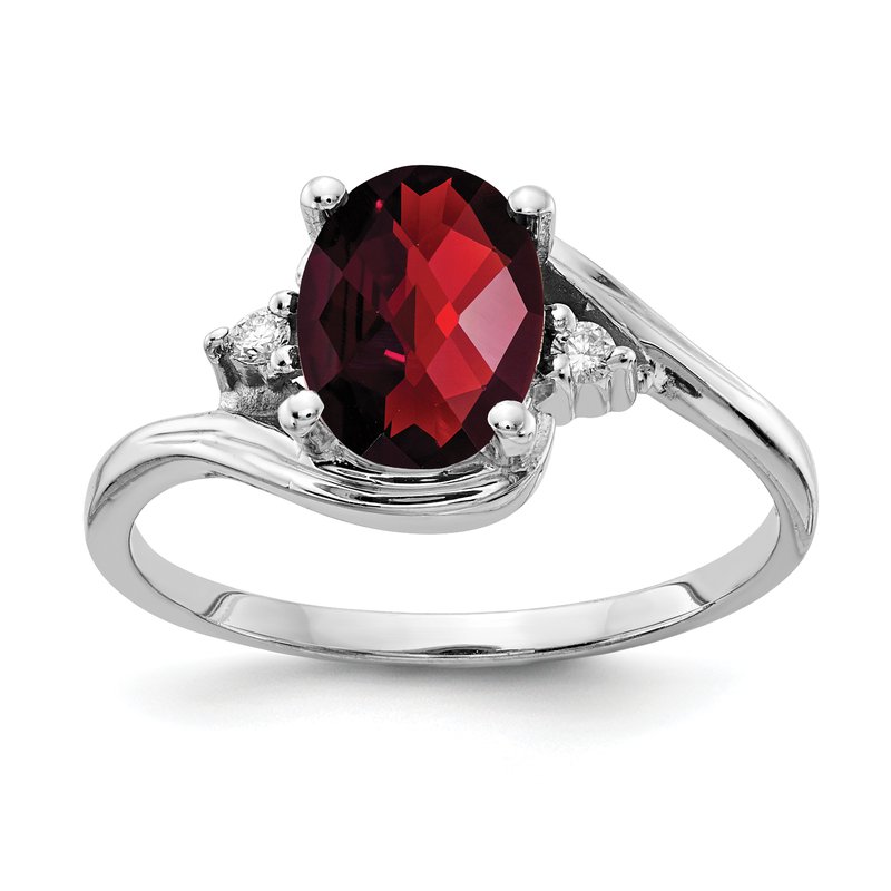 14k White Gold 8x6mm Oval Garnet and Diamond Ring
