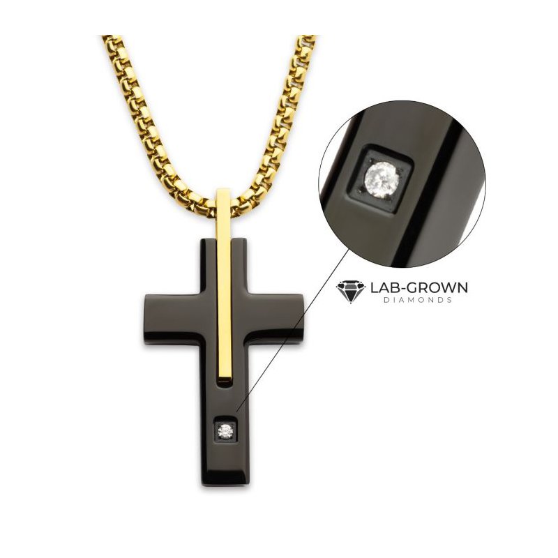 INOX Jewelry 18Kt Gold IP Stainless Steel Two Tone Black IP