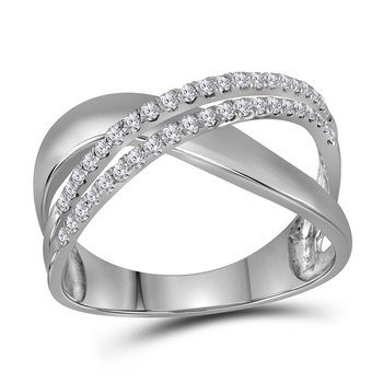 GND 10kt White Gold Womens Round Diamond Crossover Band Ring