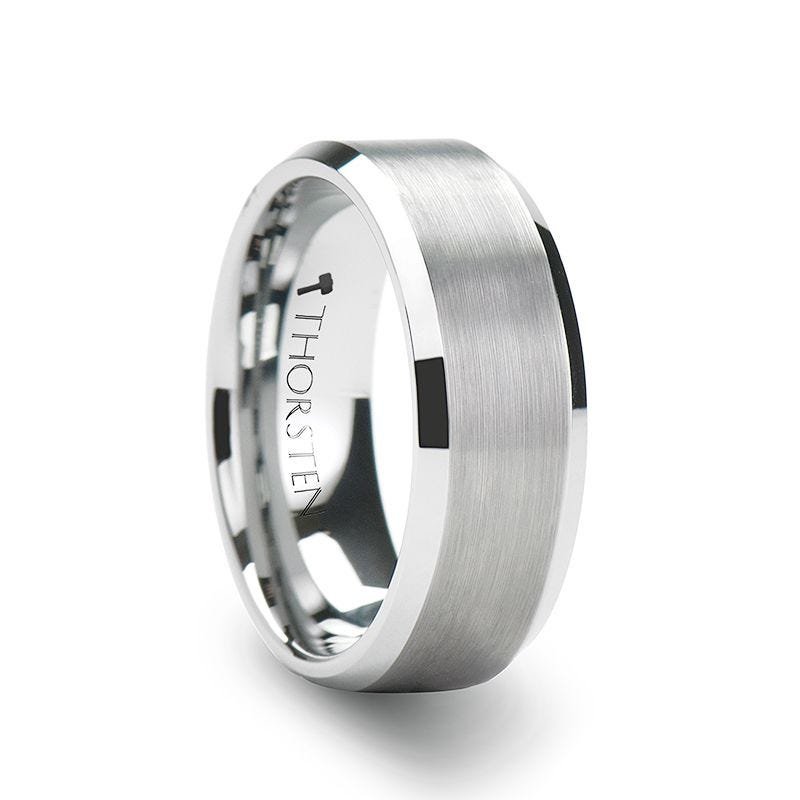 Thorsten SHEFFIELD Flat Beveled Edges Tungsten Ring with Brushed Center - 4mm to 12mm Thorsten SHEFFIELD Flat Beveled Edges Tungsten Ring with Brushed Center - 4mm to 12mm