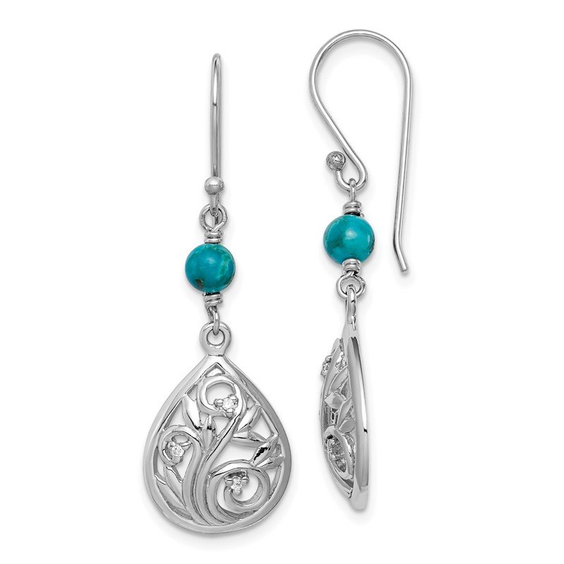 Sterling Silver Filigree CZ and Turquoise Teardrop Dangle Earrings Sterling Silver Filigree CZ and Turquoise Teardrop Dangle Earrings