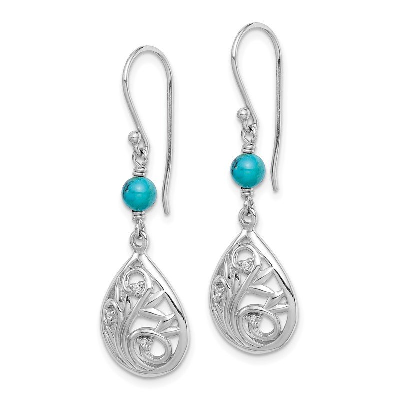 Sterling Silver Filigree CZ and Turquoise Teardrop Dangle Earrings Sterling Silver Filigree CZ and Turquoise Teardrop Dangle Earrings