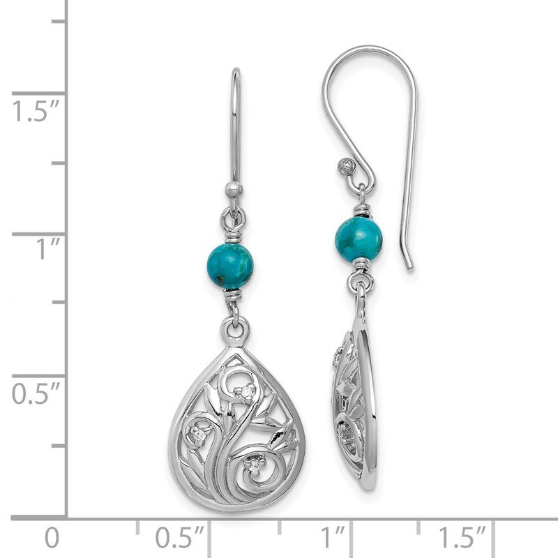 Sterling Silver Filigree CZ and Turquoise Teardrop Dangle Earrings Sterling Silver Filigree CZ and Turquoise Teardrop Dangle Earrings