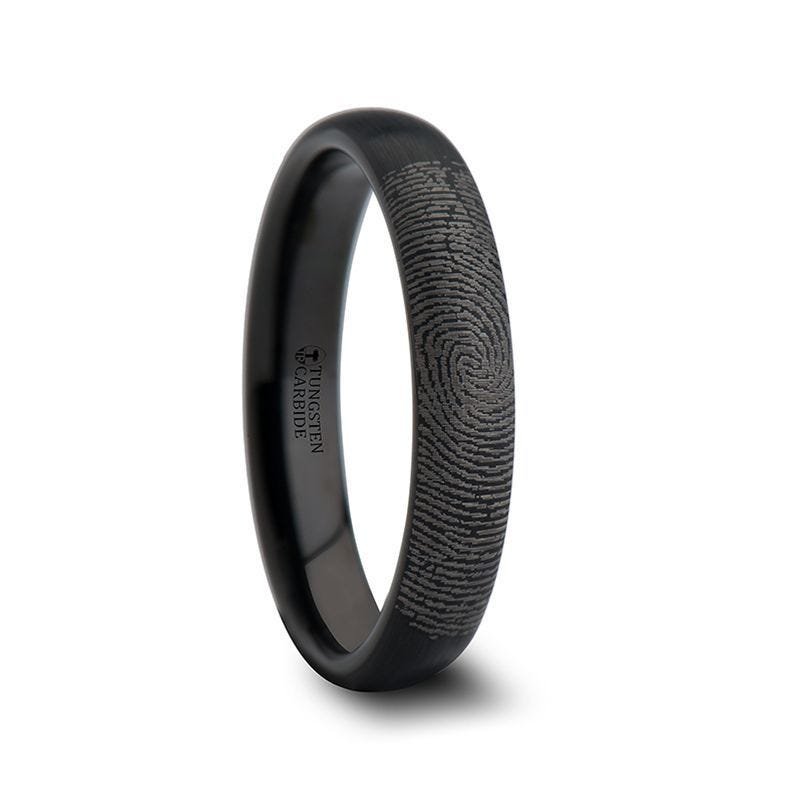 Thorsten Fingerprint Ring Engraved Domed Tungsten Ring Brushed Ring - 4mm to 12mm Thorsten Fingerprint Ring Engraved Domed Tungsten Ring Brushed Ring - 4mm to 12mm