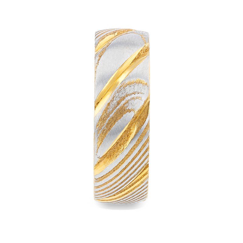 Thorsten CERSEI Gold Domed Brushed Damascus Steel Men’s Wedding Band with Vivid Etched Design - 6mm & 8mm Thorsten CERSEI Gold Domed Brushed Damascus Steel Men’s Wedding Band with Vivid Etched Design - 6mm & 8mm