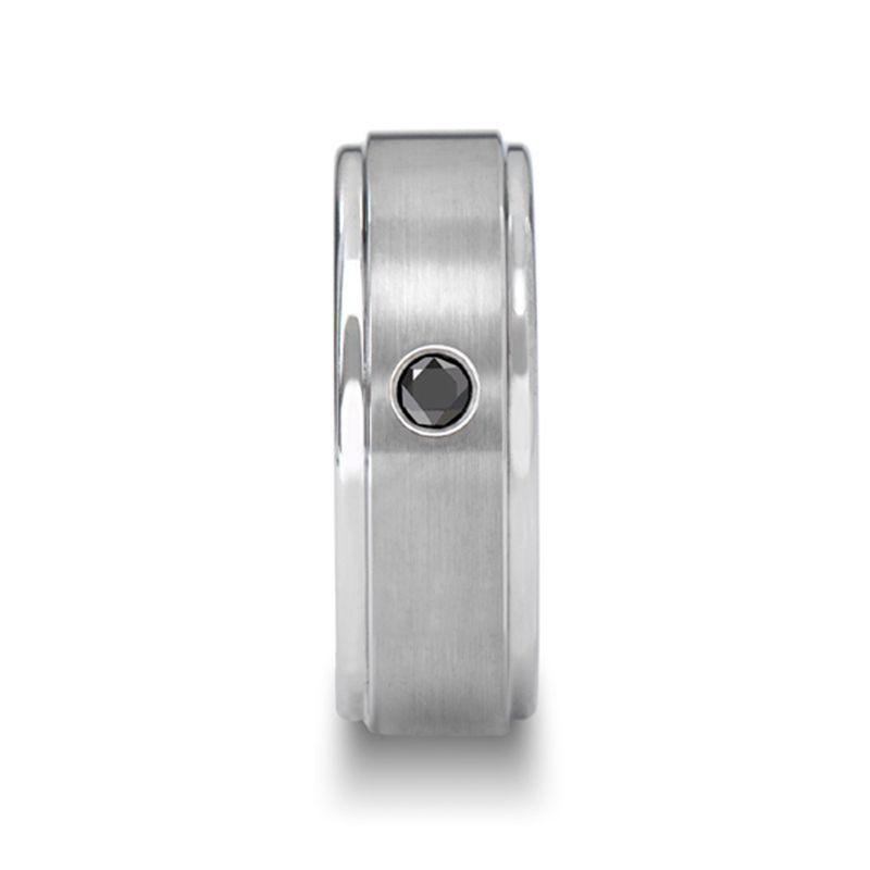 Thorsten COVENTRY Raised Brushed Center Tungsten Ring with Black Diamond - 8mm Thorsten COVENTRY Raised Brushed Center Tungsten Ring with Black Diamond - 8mm