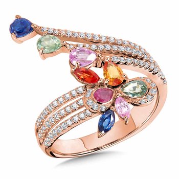 Dramatic Bypass Mixed Sapphire, Ruby & Diamond Cocktail Ring CGR212P-DMIX