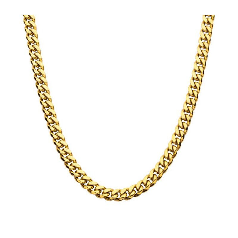INOX Jewelry 10mm 18Kt Gold IP Miami Cuban Chain Necklace