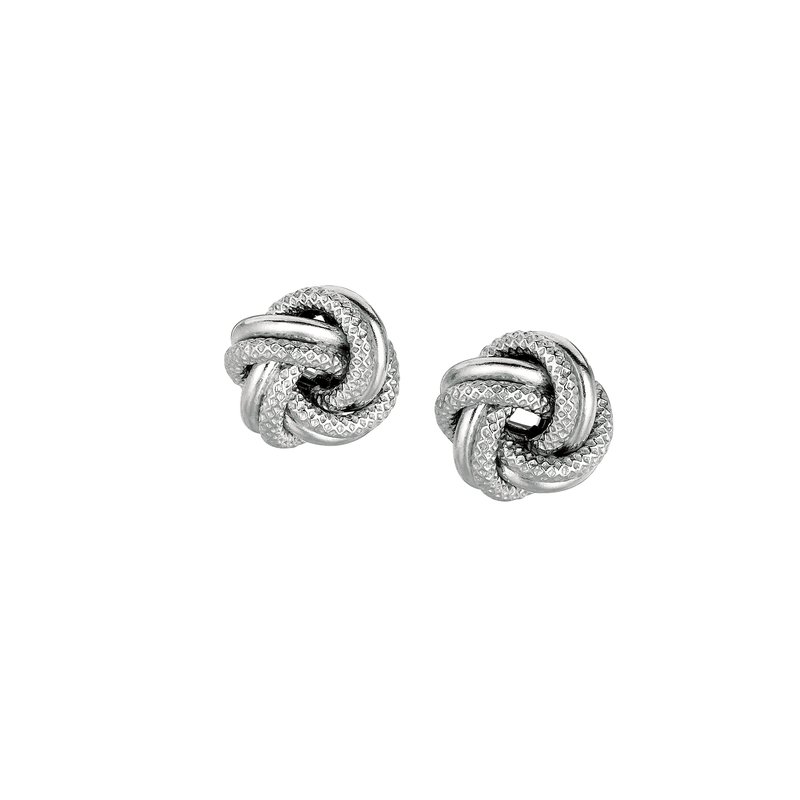 Silver with Rhodium Finish Diamond Cut Earring with Push Back outlet Clasp