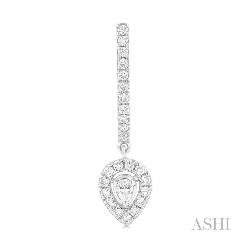 ASHI Pear Shape Halo Diamond Half Hoop Earrings