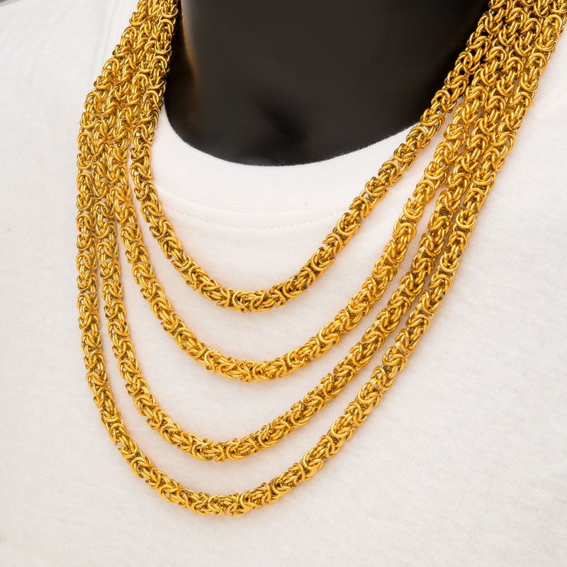 INOX Jewelry 6mm 18Kt Gold IP King Byzantine Chain Necklace