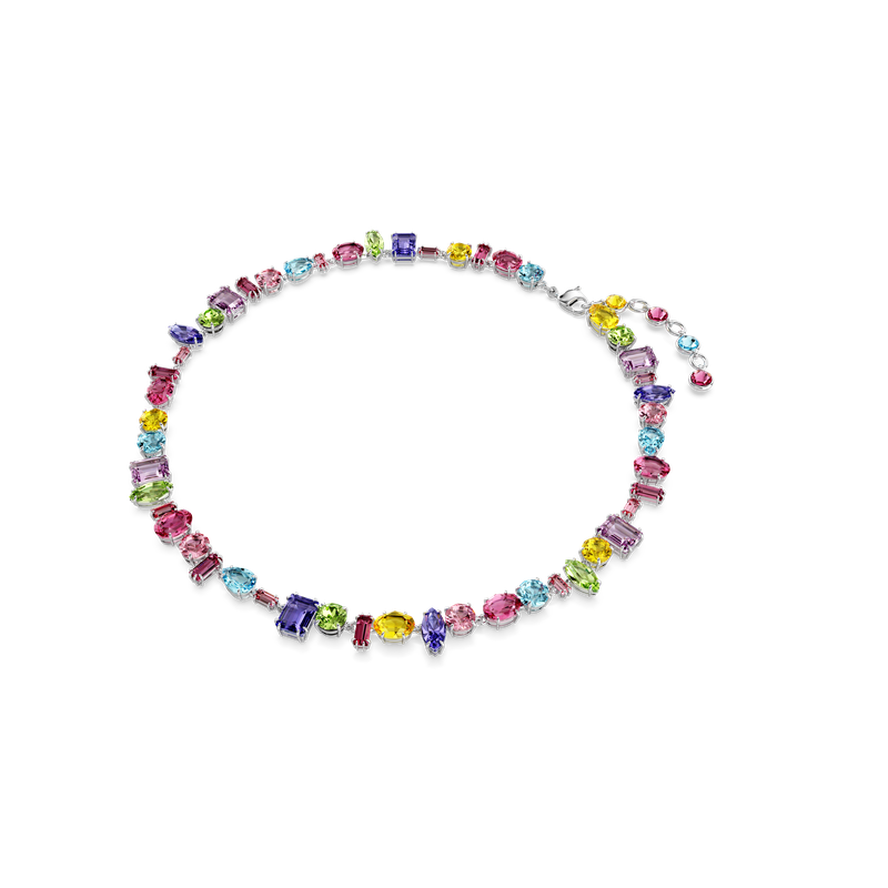 Swarovski Gema necklace, Mixed cuts, Multicolored, Rhodium plated
