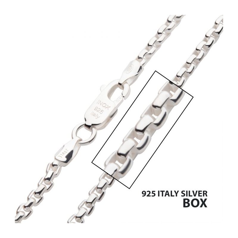 INOX Jewelry 2.6mm 925 Italy Silver Polished Finish Box
