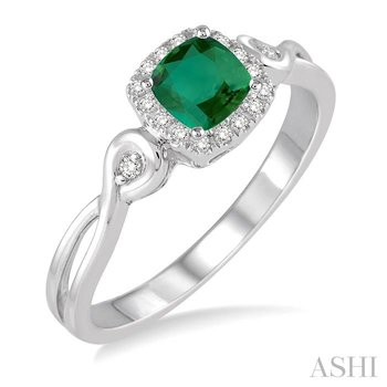 ASHI Emerald Shape Gemstone & Halo Diamond Ring