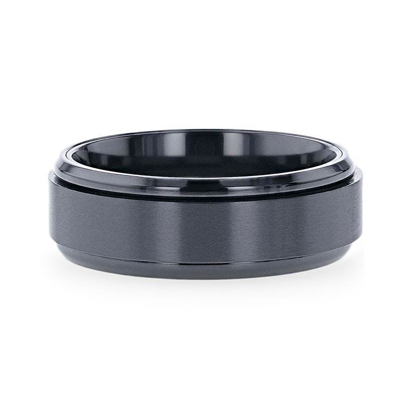 Thorsten PHANTOM Black Titanium Brushed Center Spinner Men's Wedding Ring With Spinning Polished Base - 8mm