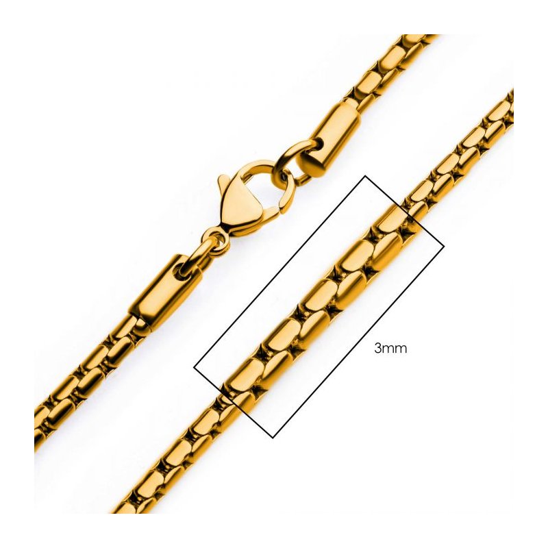 INOX Jewelry 3mm 18Kt Gold IP Boston Link Chain Necklace NSTC1903G