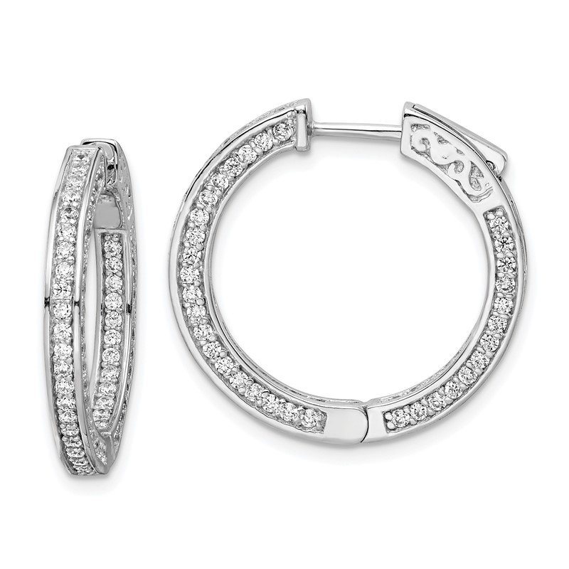 Silver with Rhodium popular Finish 42x20.5mm Polished Hoop Earring with Hinged Clasp